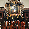 Die Vier EvangCellisten nach ihrem Konzert in der St.-Nikolai-Kirche im Seebad Altefähr auf der Insel Rügen mit Florian (Bischof) für den verhinderten Lukas (Foto: Archiv)